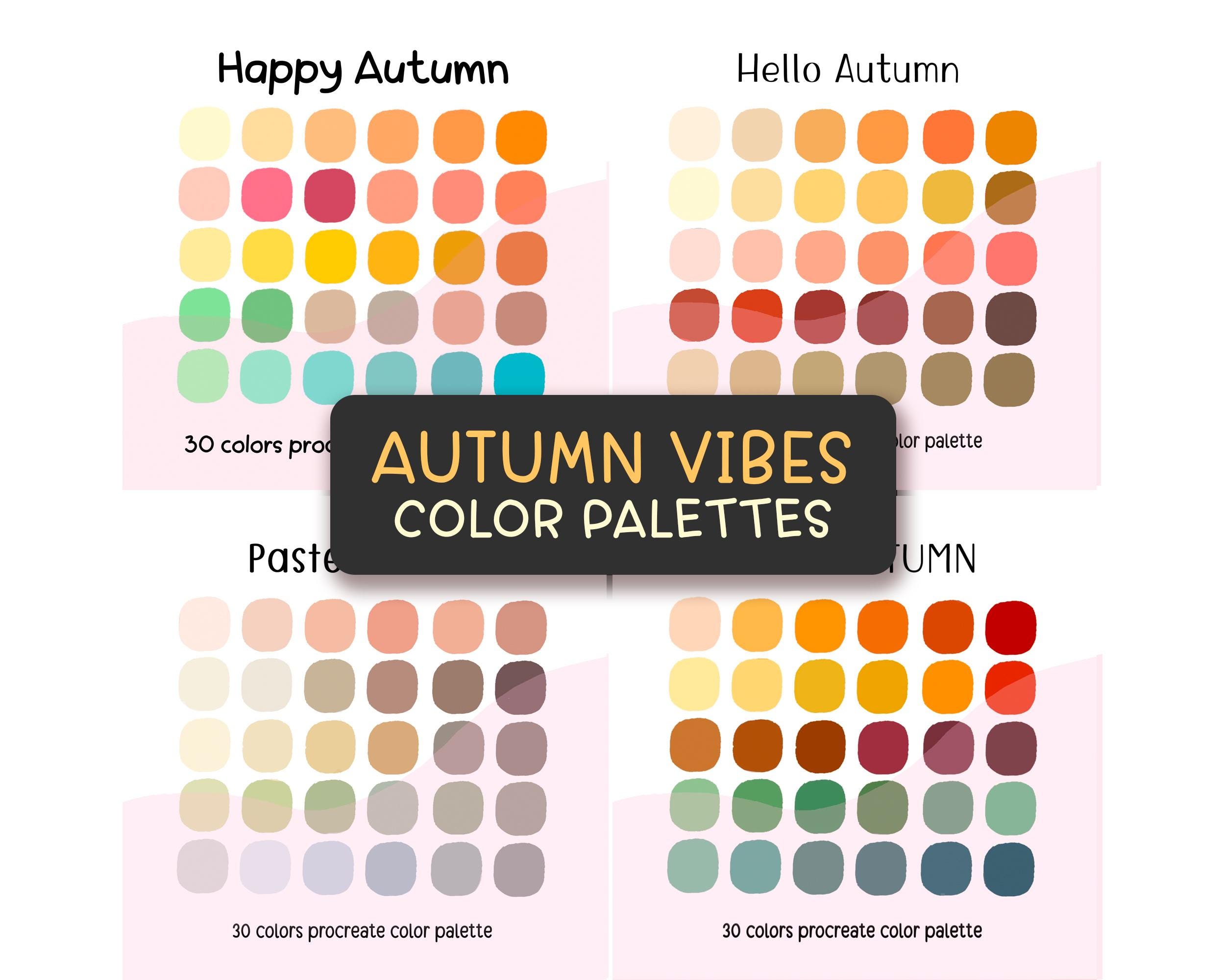 Bundle de paletas de color Procreate estética de otoño – Muestras kawaii para iPad
