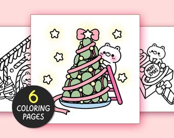 Christmas Bold and Easy Coloring Pages for Adults - 6 Pages Simple Coloring Sheet Kawaii Coloring Book Aesthetic Teen Coloring Pages