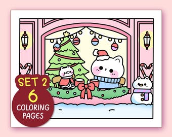 Páginas para colorear navideñas kawaii para adultos: 6 páginas, hojas para colorear sencillas, libro para colorear navideño kawaii para adolescentes, páginas para colorear atrevidas y fáciles