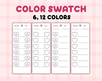 Color Swatch Card Printable, Blank Color Swatches Sheets PDF, Alcohol Markers Blank Color Chart Printable 6 12 color test