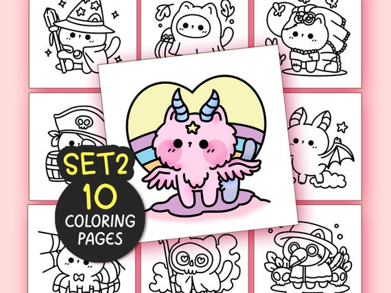 Halloween Bold and Easy Coloring Pages for Adults - 10 Pages Simple Coloring Sheet Kawaii Coloring Book Aesthetic Teen Coloring Pages