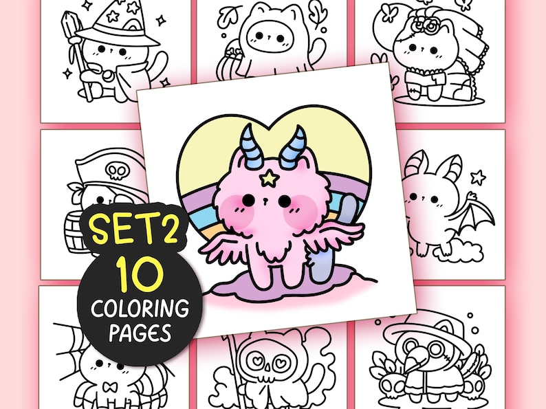 Halloween Bold and Easy Coloring Pages for Adults - 10 Pages Simple Coloring Sheet Kawaii Coloring Book Aesthetic Teen Coloring Pages