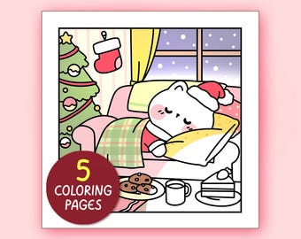 Páginas para colorear navideñas kawaii para adultos: 5 páginas, hojas para colorear sencillas, libro para colorear navideño kawaii para adolescentes, páginas para colorear atrevidas y fáciles