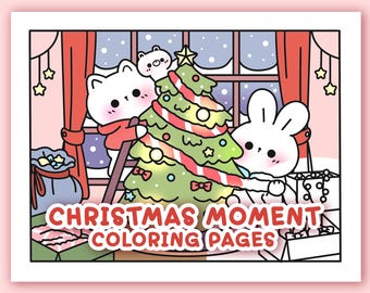 Cozy Christmas Coloring Pages, Printable Christmas Coloring Book, Kawaii Holiday Coloring Page, Kawaii Christmas, Cozy Holiday Coloring page
