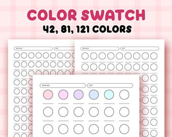 Circle Color Swatch Chart Printable, Blank Color Swatches Sheets PDF, Alcohol Markers Blank Color Chart Printable 42, 81, 121 color test