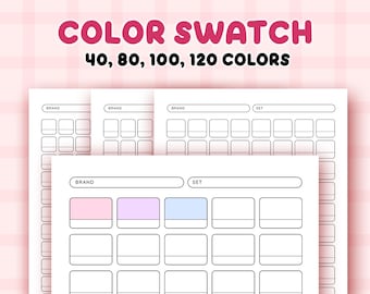 Tabla de muestras de color imprimible, hojas de muestras de color en blanco en formato PDF, tabla de colores en blanco con marcadores de alcohol para imprimir, prueba de color 40, 80, 100 y 120