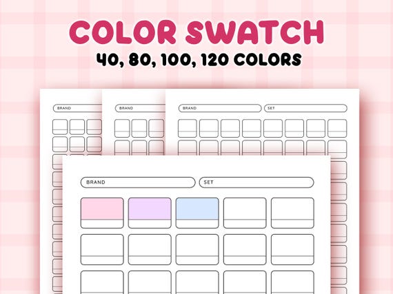 Color Swatch Chart Printable, Blank Color Swatches Sheets PDF, Alcohol Markers Blank Color Chart Printable, 40 80 100 120 color test