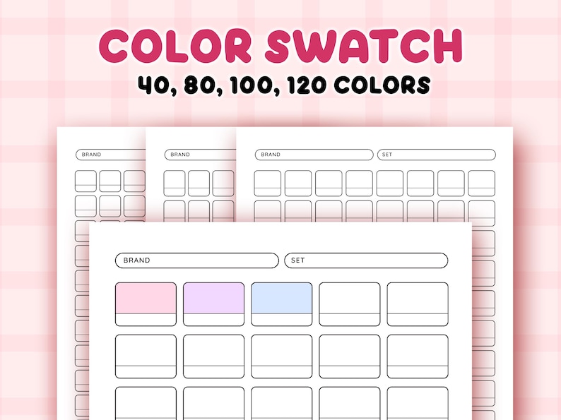 Color Swatch Chart Printable, Blank Color Swatches Sheets PDF, Alcohol Markers Blank Color Chart Printable, 40 80 100 120 Color Swatch