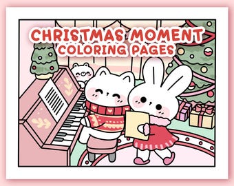 Cozy Christmas Coloring Pages, Printable Christmas Coloring Book, Kawaii Holiday Coloring Page, Kawaii Christmas, Cozy Holiday Coloring Page