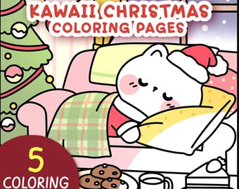 Cozy Bold And Easy Coloring Book, Printable Christmas Coloring Book, Cozy Holiday Coloring Page, Kawaii Holiday Coloring, Kawaii Christmas
