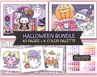 Lot d'Halloween à colorier facile et audacieux pour adultes - 42 pages à colorier simple livre de coloriage kawaii esthétique pour adolescents