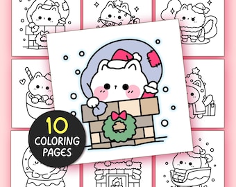 Christmas Bold and Easy Coloring Pages for Adults - 10 Pages Simple Coloring Sheet Kawaii Coloring Book Aesthetic Teen Coloring Pages