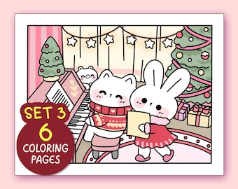 Páginas para colorear navideñas kawaii para adultos: 6 páginas, hojas para colorear sencillas, libro para colorear navideño kawaii para adolescentes, páginas para colorear atrevidas y fáciles