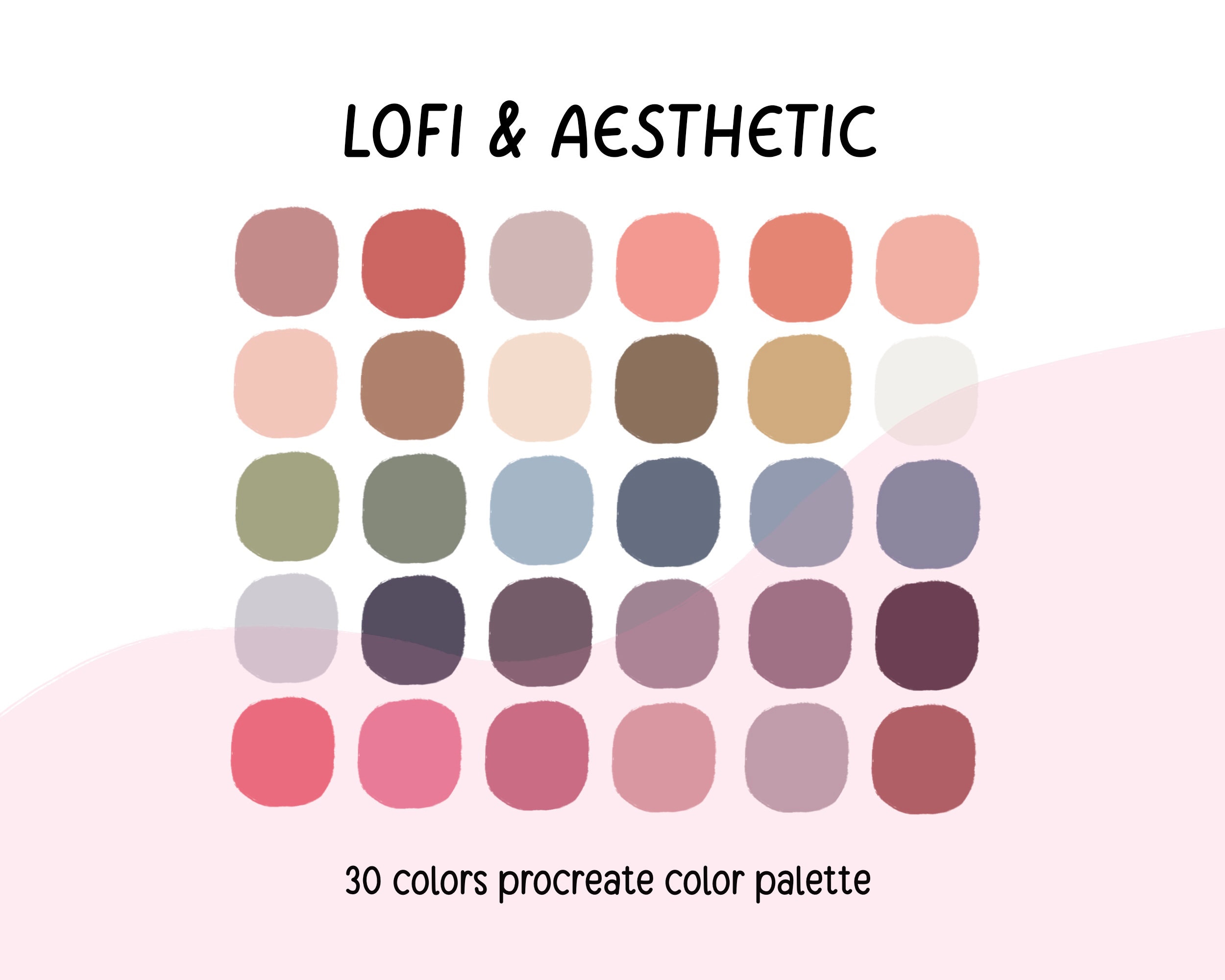 Lofi Aesthetic Procreate Color Palette – Kawaii Pastel Swatches for iPad Drawing