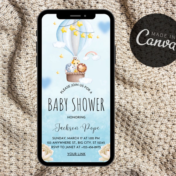 Digital Baby Shower evite, invitation, blue, baby, celebrate, Add your baby registry link directly to your card, editable