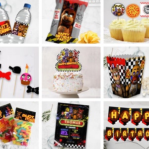 FNFA Five Nights at Freddy&#39;s DIY Party Digital Canva Template Printable Edit Yourself Easy Download Chip Bag Banner Toppers