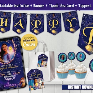 Wens verjaardagsuitnodiging Wens bewerkbare wens Verjaardagsfeestje Wens film Canva sjabloon Banner Topper Bedankkaart Wens Instant Download