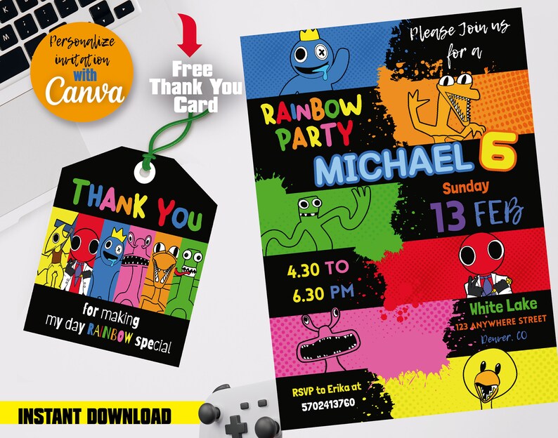 Rainbow Friends Invitation Template Birthday Party Celebration - Etsy