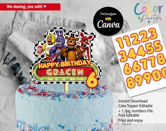 Five Nights at Freddy's ケーキトッパー 編集可能 簡単ダウンロード デジタル印刷可能 ケーキデコレーション Canva テンプレート