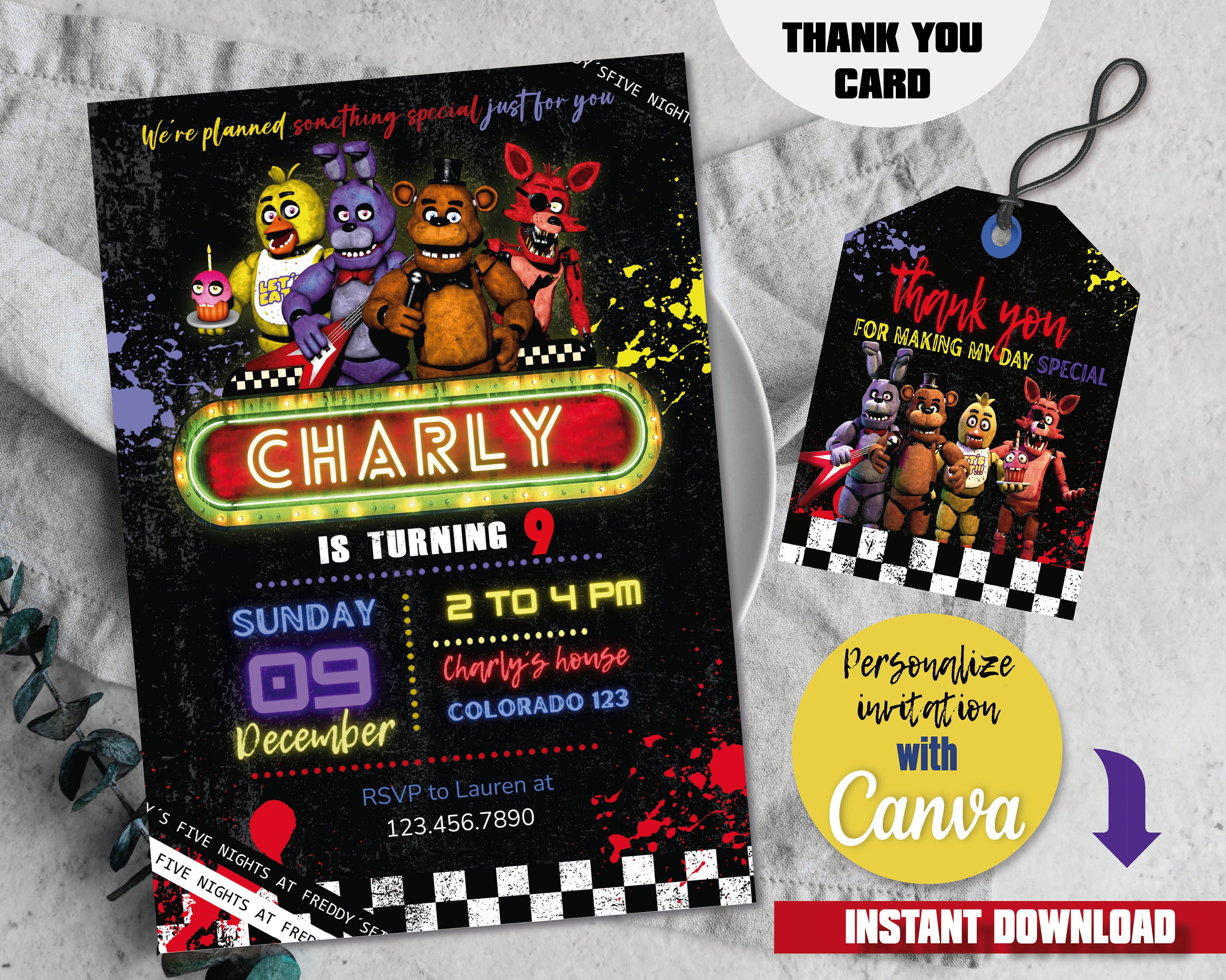 Five Nights at Freddy's Party Tags FNAF Birthday Party 5 Nights Freddy's  Thank You Tags 5 Nights Freddy's Video Game Party 100817 