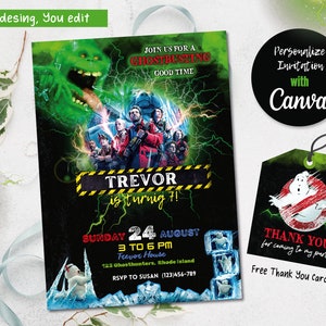 Karta zaproszenia Ghostbusters Nightmare Ghost Invitation Digital Canva Template Printable Edit Yourself Easy Download Thank you card