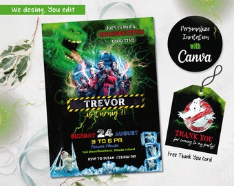 Ghostbusters Invitation Card Nightmare Ghost Invitation Digital Canva Template Printable Edit Yourself Easy Download Thank you card