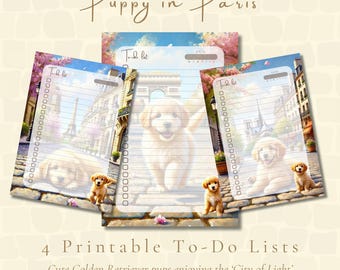 Puppy in Paris Printable To-Do Lists | Instant PDF Download | Golden Retriever Puppies | Paris in Spring | + FREEBIE: Printable Weekly Planner