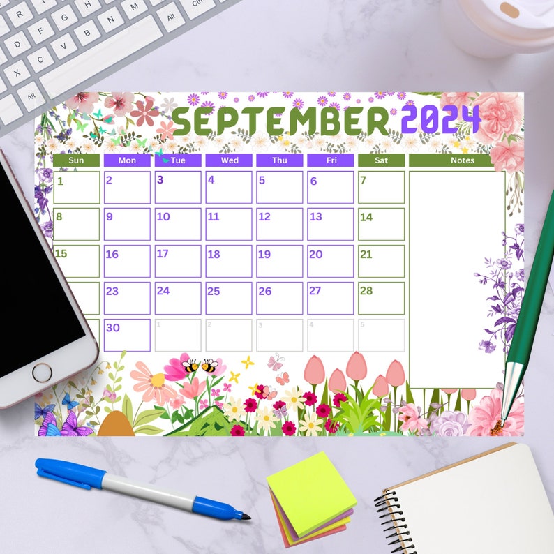 2024 Printable Calendar Monthly Calendar Landscape Calendar Etsy