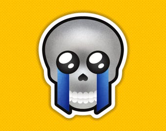 Sad Crying Skull Emoji Vinyl Sticker