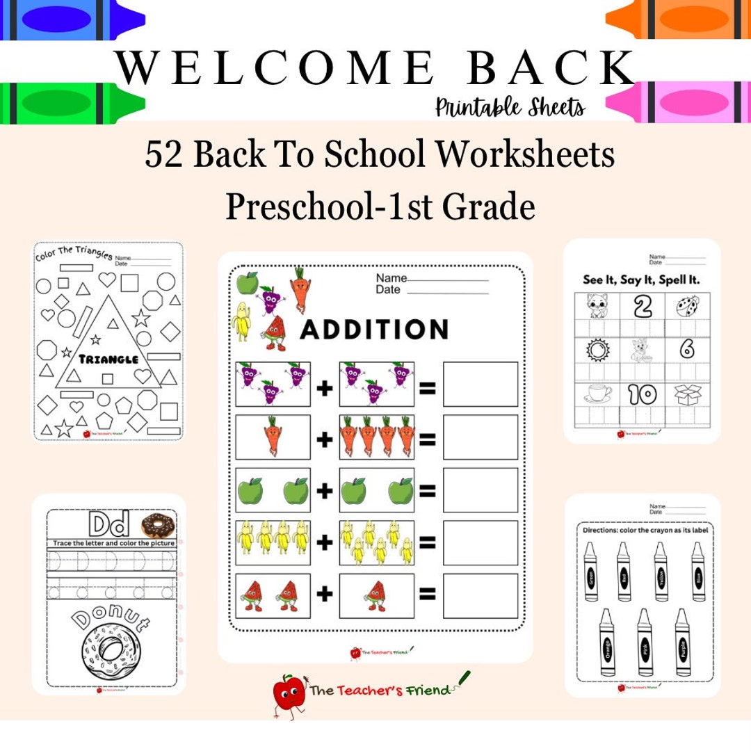 Back to School Printable Worksheets Bundle Preschool-1st Grade 52 ...