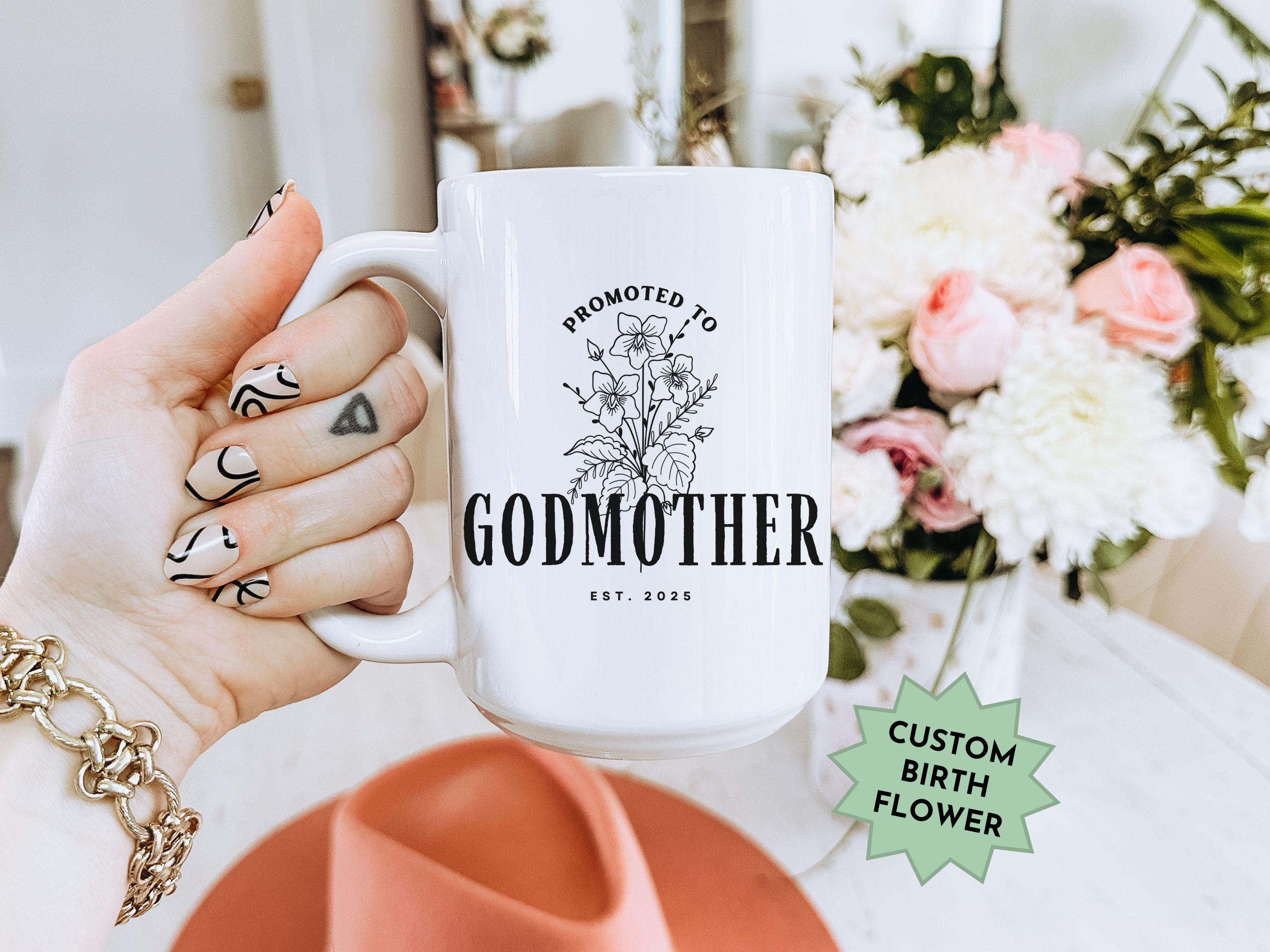 Personalized Godmother Proposal Birth Flower Mug Godmama Ceramic Mug Gift from Goddaughter Baptism Custom Godmom Gift from Godson Birthday