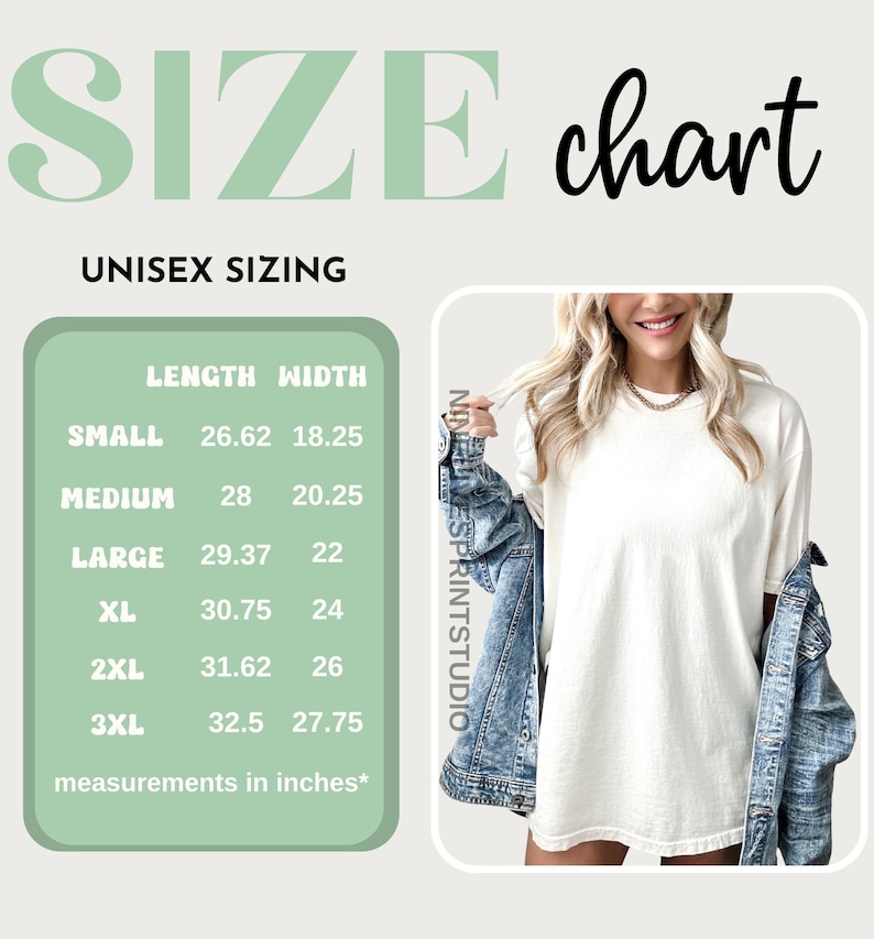 May include: Unisex sizing chart for a t-shirt with measurements in inches. The chart shows the length and width of the shirt in inches for sizes small, medium, large, XL, 2XL, and 3XL.