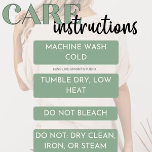 May include: Care instructions for a garment: Machine wash cold, tumble dry low heat, do not bleach, do not dry clean, iron, or steam.