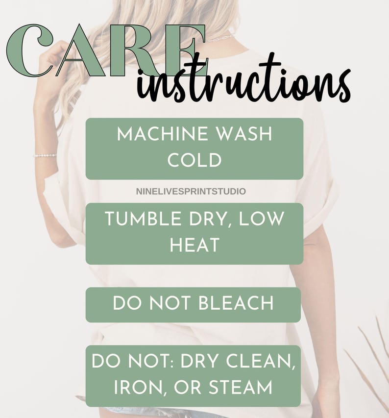 May include: Care instructions for a garment: Machine wash cold, tumble dry low heat, do not bleach, do not dry clean, iron, or steam.
