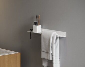 Weißes Badezimmer-Handtuchregal aus Edelstahl, Duschregal, Badezimmer-Organizer aus Edelstahl, pulverbeschichtetes Metallregal 19,68 Zoll/50 cm