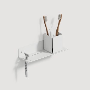 White Steel Floating Shelf: Modern Bathroom Shower Organizer, 9.84in