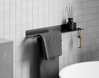 Prateleira para toalhas em aço inoxidável preto: Organizador moderno para banheiro (50 cm) - Resistente à ferrugem