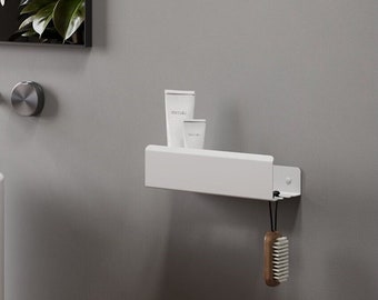 White Metal Shelf, Shower Shelf  Right Hook, Stainless Steel Bathroom Shelf, Home Gift, Bathroom Decor, Floating Shelf