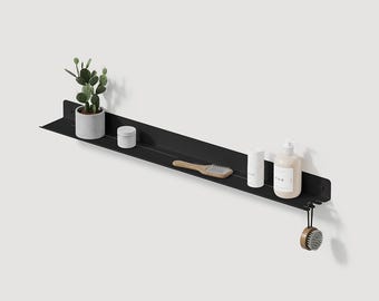 Mensola per doccia nera - Organizer per bagno, antiruggine, 29,53 pollici/75 cm, mensola con gancio