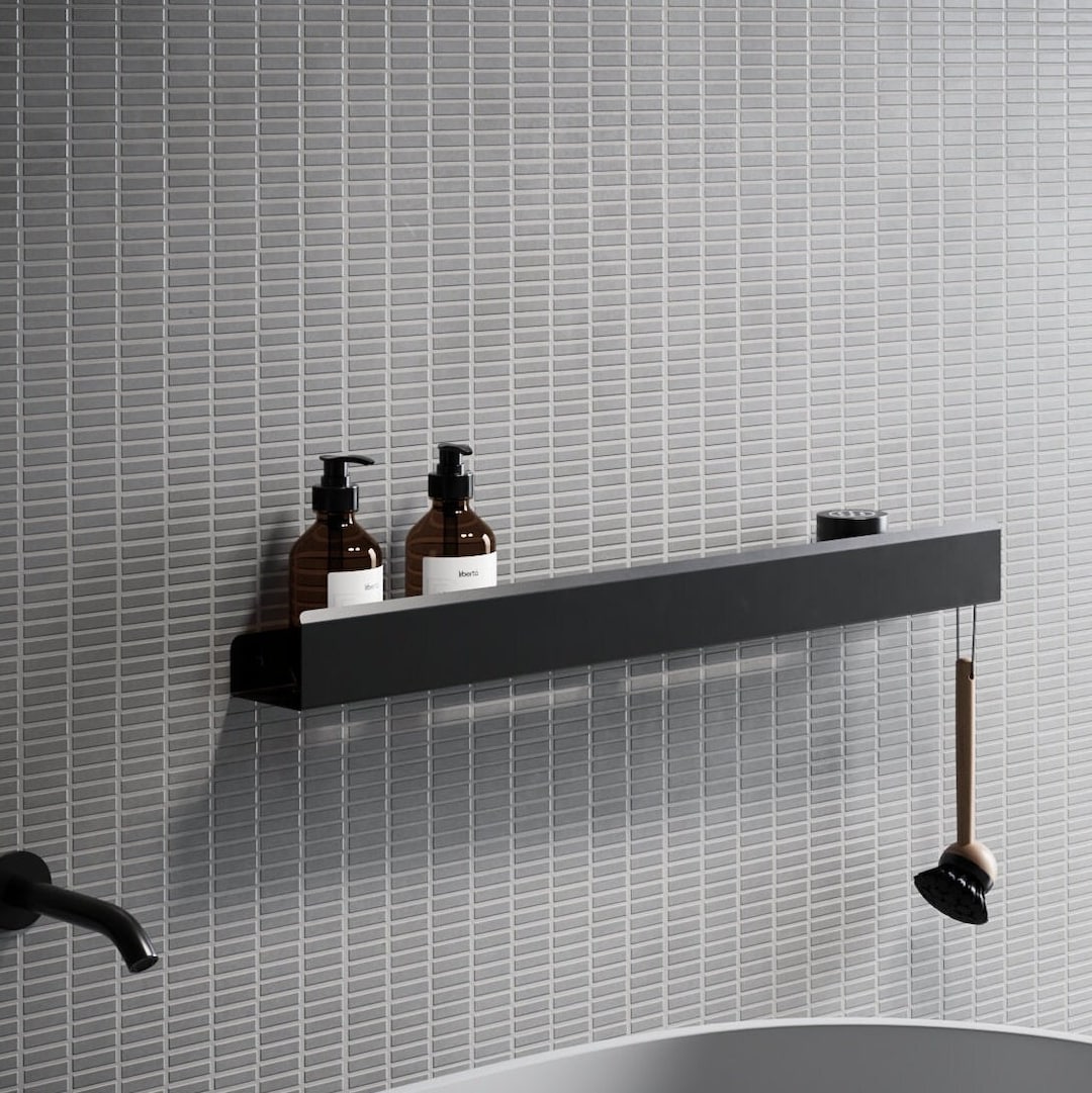 Black Shelving for Bathroom, Shower Shelf With Right Hook, Bathroom