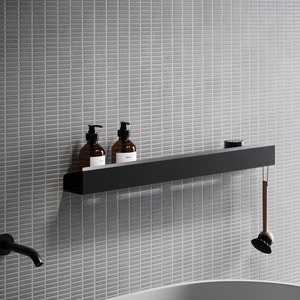 Black Shelving For Bathroom, Shower Shelf With Right Hook, Bathroom Wall Storage Shelves, Floating Shelves, Bathroom Shelves Over Commode