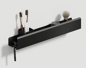 Steel Shower Shelf with Hook: Black Bathroom Shelf - 50cm|19.68" - Rustproof