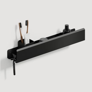 Stainless Steel Bathroom Shelf with Hook: Black Metal Shower Organizer