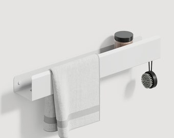 Bathroom Wall Shelf 19.68in and Towel Rack With Hook, Stainless Steel Storage,  Stylish Organization, White Metal Shelf, Housewarming Gift