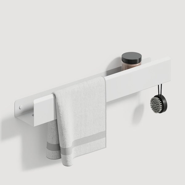 Modernes Badezimmerregal und Handtuchhalter – Edelstahl-Aufbewahrung, stilvoller Weißmetall-Organizer für die Einweihungsparty
