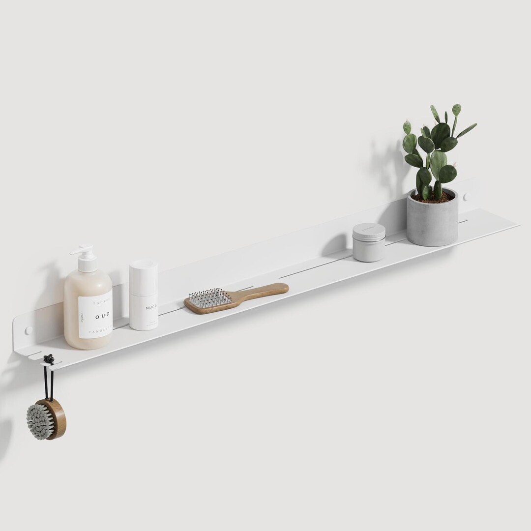 White Shower Shelf With Hook – Stainless Steel Wall Mounted Bathroom ...