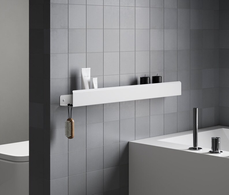 Modern Stainless Steel Shower Shelf, Stylish Bathroom Organizer Left Hook, Housewarming Essential, Bathroom Storage Solution image 2