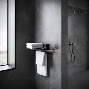 Wall Mounted Towel Shelf with Steel Railing Stylish Bathroom Organizer, Housewarming Gift Idea image 2