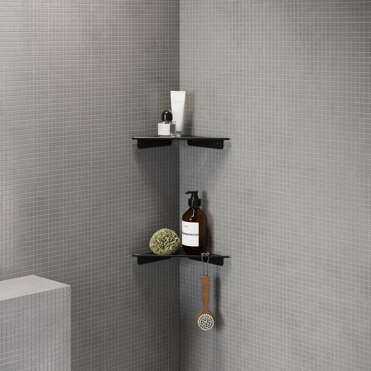 Rotating Shower Caddy | Adhesive Shower Shelf for Inside Shower & Kitchen -  White & Grey