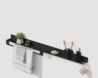 Portasciugamani nero: portasciugamani in acciaio (39,37" / 100 cm) - Mensola per bagno - Antiruggine